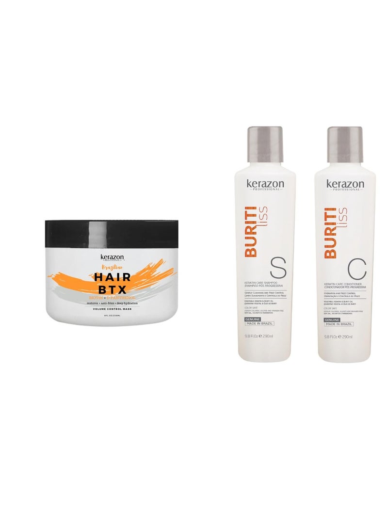 KERAZON Brazilian Hair BTX Treatment For All Hair Types + Sulfate Free and Sodium Free Shampoo & Conditioner KIT  - Image 1