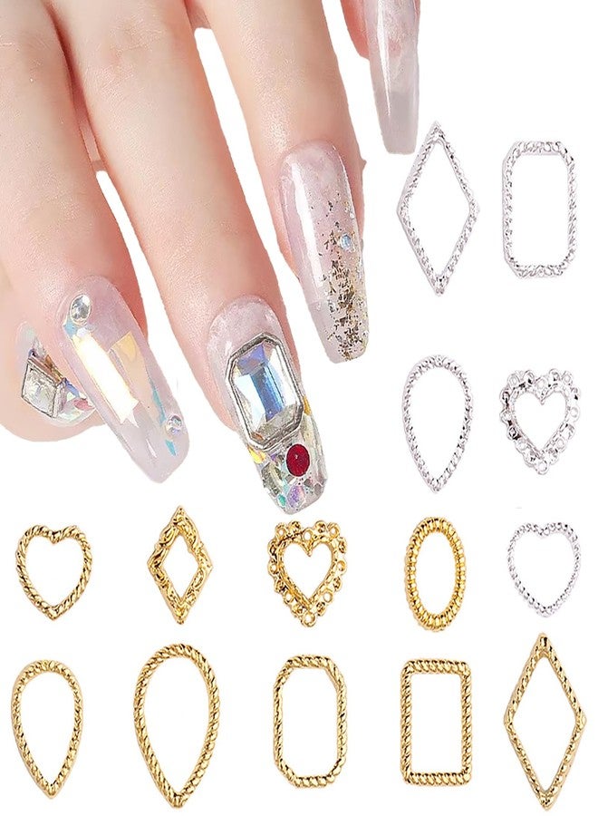 HYWWPFLAY HYWWPFLA 110pcs Frame Nail Charms Gothic Nail Art Charms 3D Hollow Out Frame Charms for Nail Designs Metal Nail Jewels Gold Silver Nail Art Decoration for DIY Manicure Accessories - Image 1