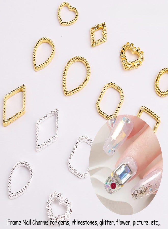 HYWWPFLAY HYWWPFLA 110pcs Frame Nail Charms Gothic Nail Art Charms 3D Hollow Out Frame Charms for Nail Designs Metal Nail Jewels Gold Silver Nail Art Decoration for DIY Manicure Accessories - Image 2