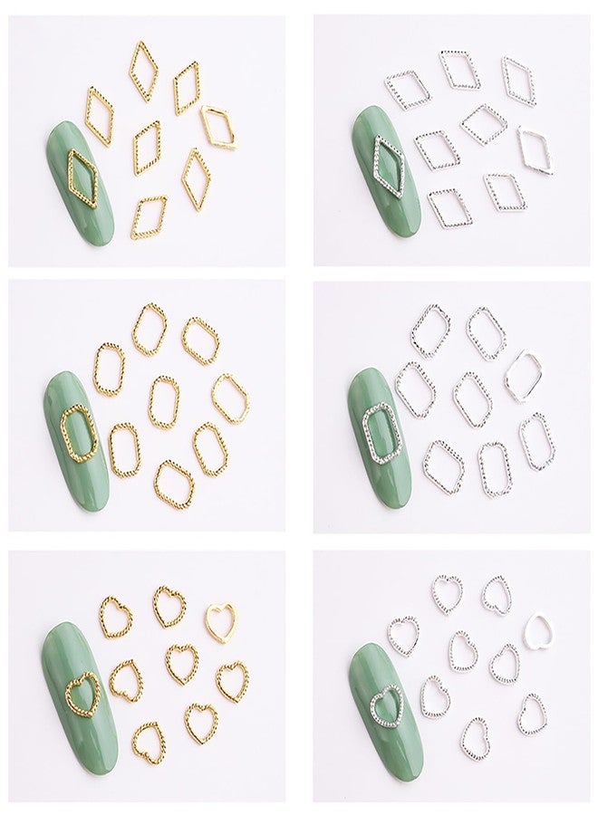HYWWPFLAY HYWWPFLA 110pcs Frame Nail Charms Gothic Nail Art Charms 3D Hollow Out Frame Charms for Nail Designs Metal Nail Jewels Gold Silver Nail Art Decoration for DIY Manicure Accessories - Image 5