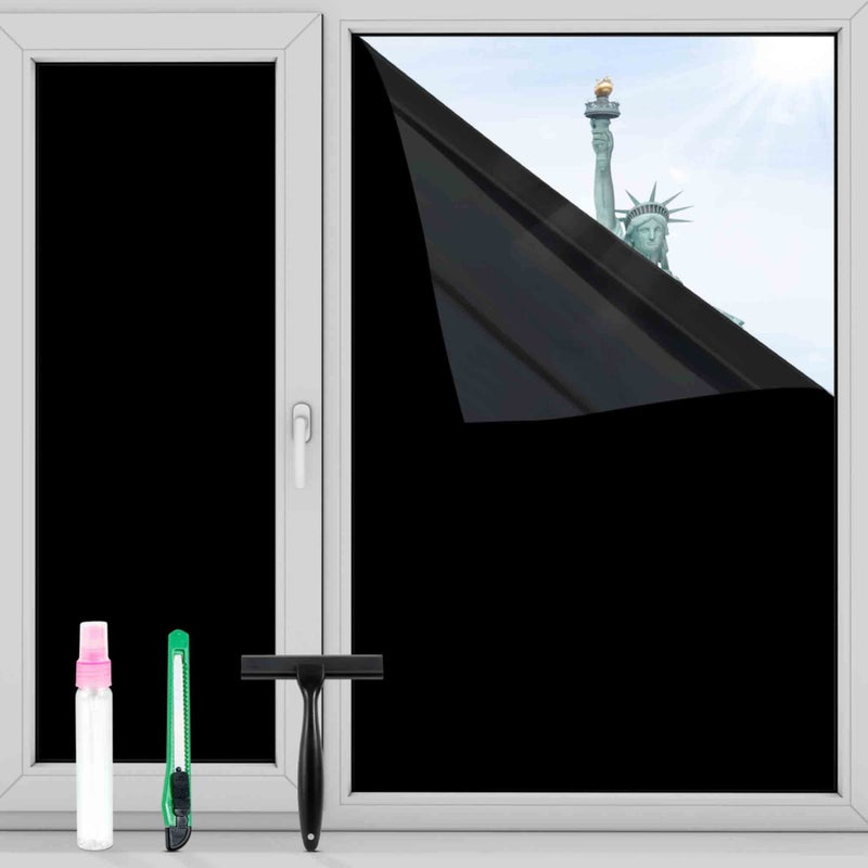 FuFin Total Blackout Window Privacy Film with Free Installation ToolsExplosionProof PET MaterialBlocks 100 of UV and Light RaysHeat Control Room Darkening Window CoverTotal Black 2361969