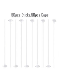 Pllieay 50 Pieces Plastic White Balloon Sticks With Cups For Party, Valentine'S Day, Wedding, Anniversary Decoration  - Image 2