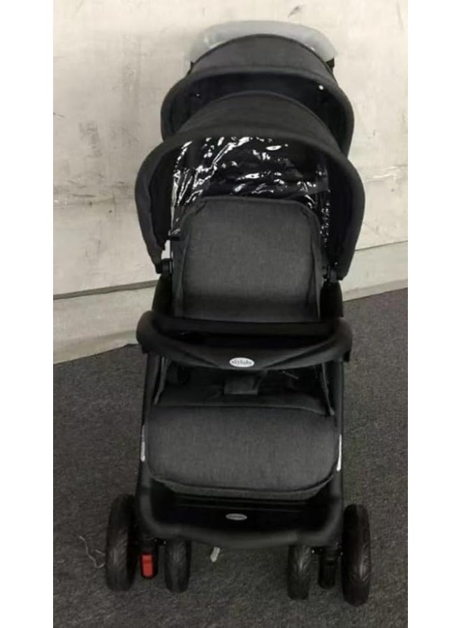 Twin baby Stroller with Canopy, Adjustable Seats, and Large Storage Basket,with food try DARK GREY - Image 3