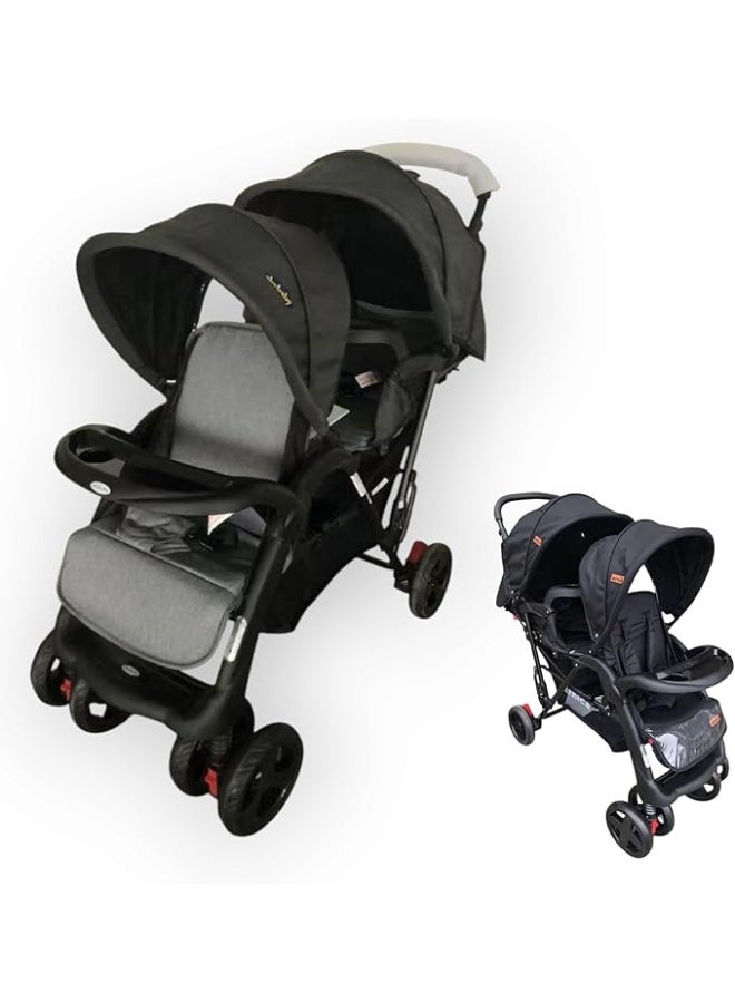 Twin baby Stroller with Canopy, Adjustable Seats, and Large Storage Basket,with food try DARK GREY - Image 1