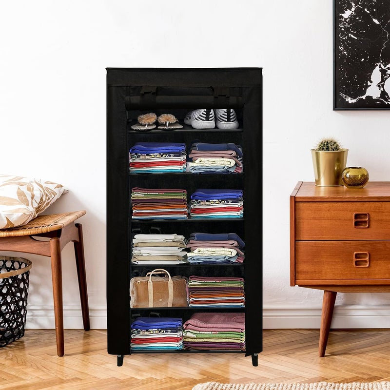 PHILOSHOP PHILOSHOP 6 Layer Black SpaceSaver Collapsible Wardrobe Maximize Your Space with Style - Image 4