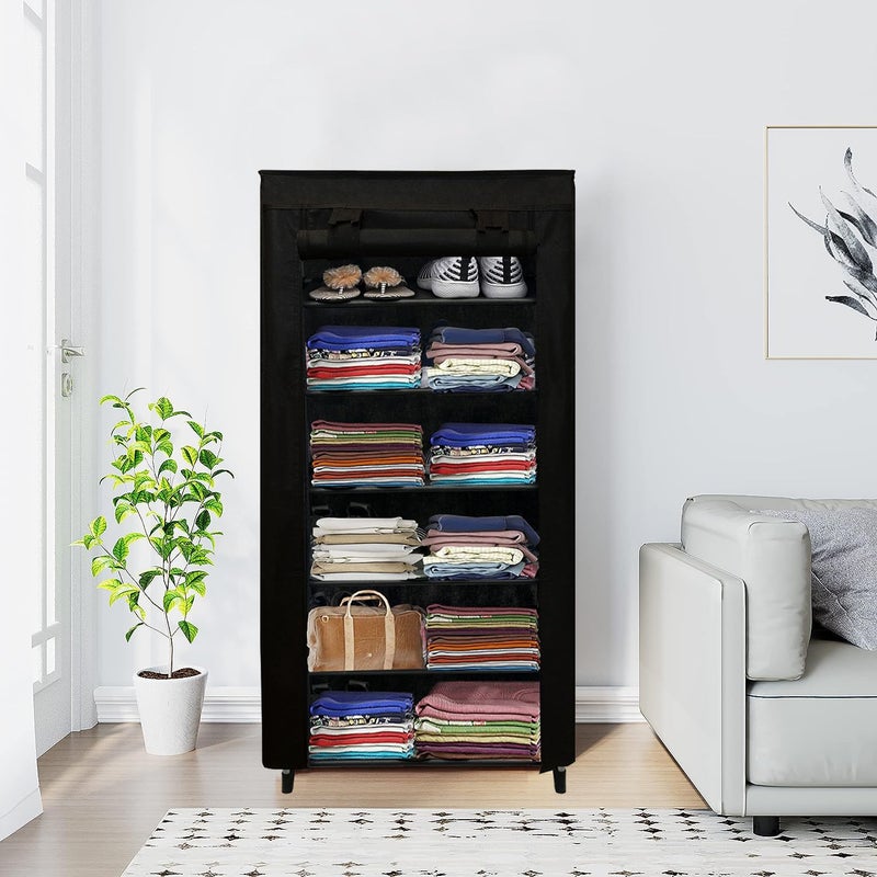 PHILOSHOP PHILOSHOP 6 Layer Black SpaceSaver Collapsible Wardrobe Maximize Your Space with Style - Image 1