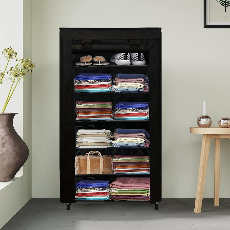 PHILOSHOP PHILOSHOP 6 Layer Black SpaceSaver Collapsible Wardrobe Maximize Your Space with Style - Image 2