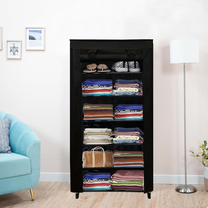 PHILOSHOP PHILOSHOP 6 Layer Black SpaceSaver Collapsible Wardrobe Maximize Your Space with Style - Image 3