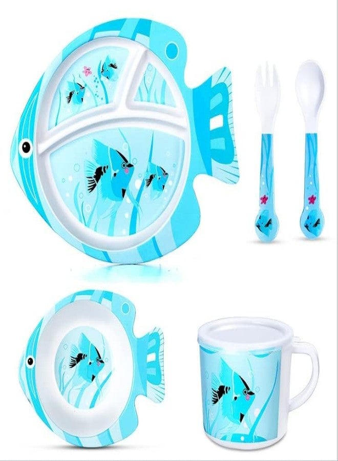 PANSHUB Fish Bamboo Dish Set Eco Friendly Bamboo Fiber Dinner Set, 5 Pcs Tableware Crockery Set for Weaning Toddler & Self Feeding Baby Utensil Set for Baby Kids (Fish Bamboo Fiber Dinner Set) - Image 1
