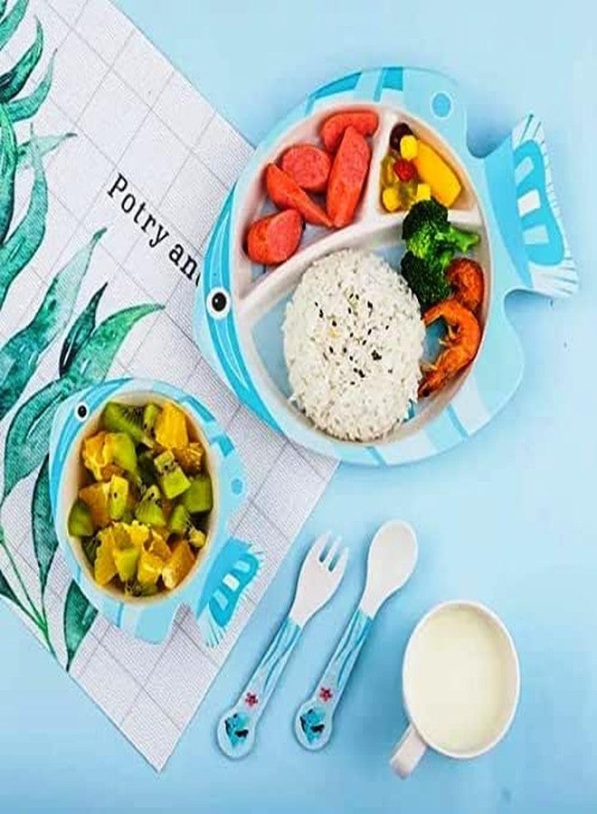 PANSHUB Fish Bamboo Dish Set Eco Friendly Bamboo Fiber Dinner Set, 5 Pcs Tableware Crockery Set for Weaning Toddler & Self Feeding Baby Utensil Set for Baby Kids (Fish Bamboo Fiber Dinner Set) - Image 2