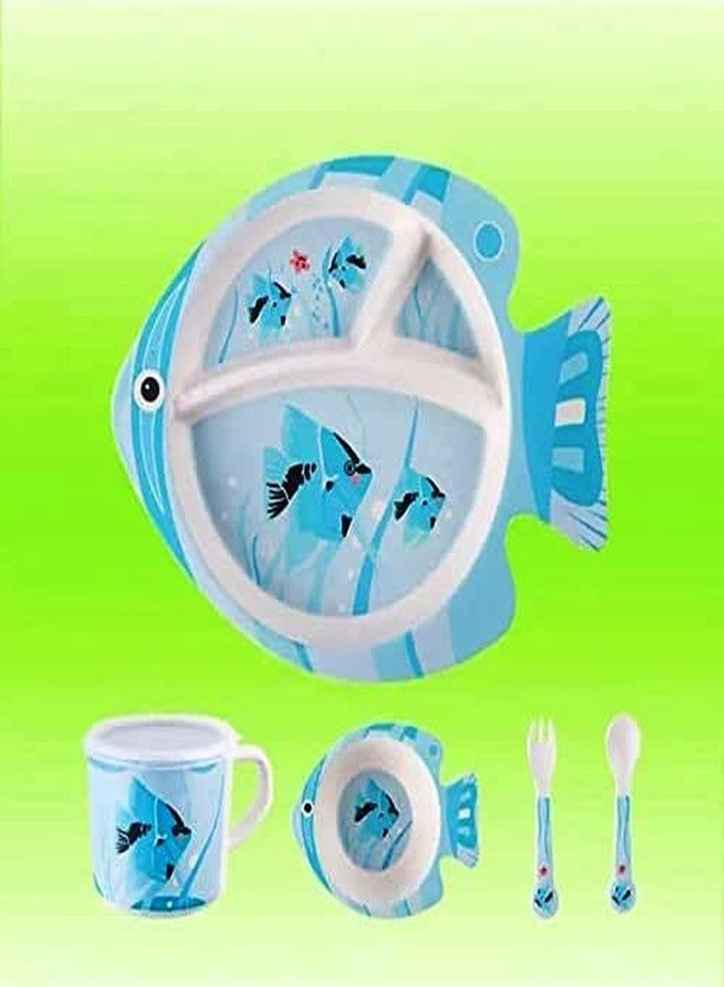 PANSHUB Fish Bamboo Dish Set Eco Friendly Bamboo Fiber Dinner Set, 5 Pcs Tableware Crockery Set for Weaning Toddler & Self Feeding Baby Utensil Set for Baby Kids (Fish Bamboo Fiber Dinner Set) - Image 3