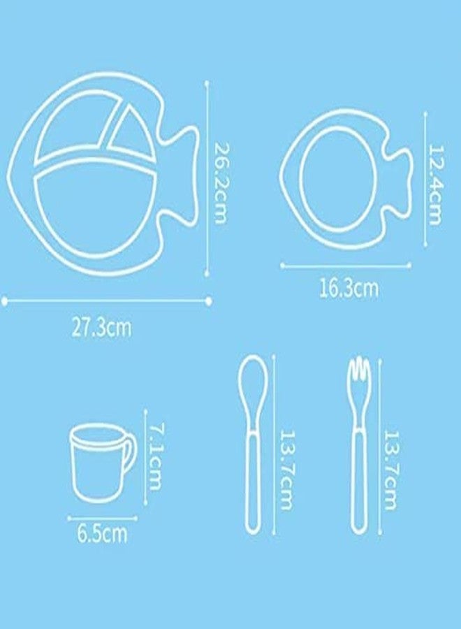 PANSHUB Fish Bamboo Dish Set Eco Friendly Bamboo Fiber Dinner Set, 5 Pcs Tableware Crockery Set for Weaning Toddler & Self Feeding Baby Utensil Set for Baby Kids (Fish Bamboo Fiber Dinner Set) - Image 4