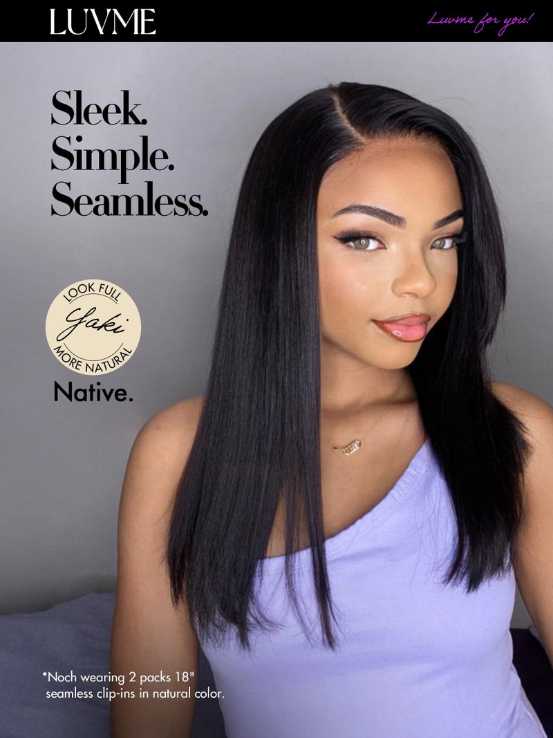LUVME Yaki Straight Seamless Clip in Hair Extensions 110g, 14 Inch Natural Black, 100% Real Remy Human Hair, Soft Full Volume, Easy Clip Ins for Daily Wear, Work, Parties & Weddings - Image 3