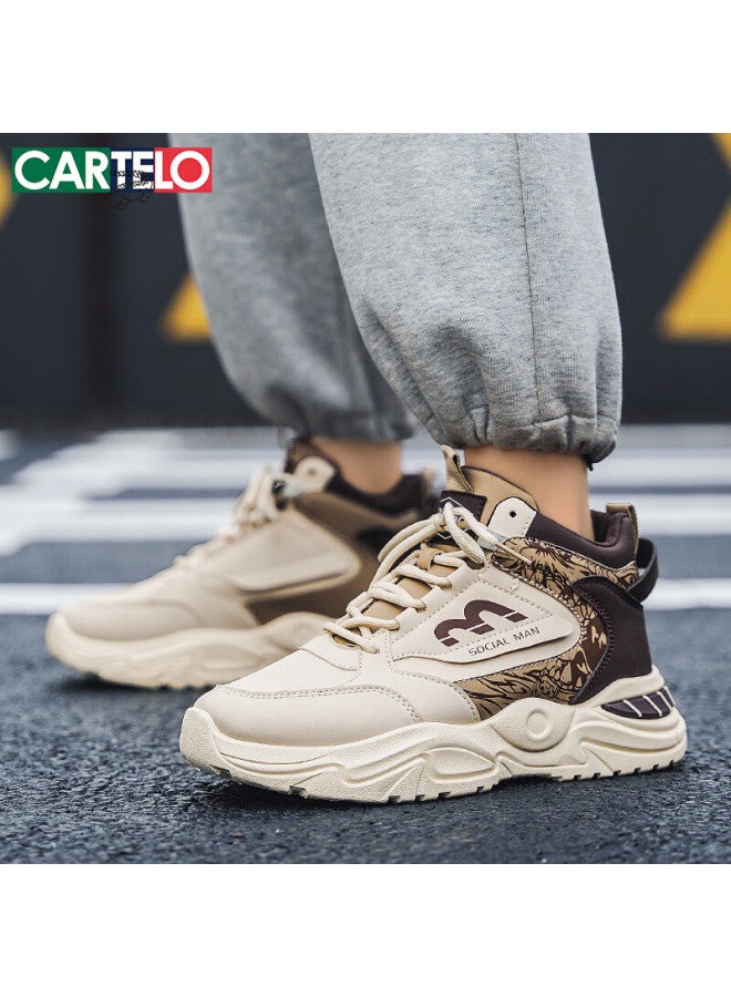Cartelo Men's Autumn Winter Trendy Casual Dad Sneakers Thick Sole High-top Sports Running Shoes Coffee Beige Size 44 - Image 5
