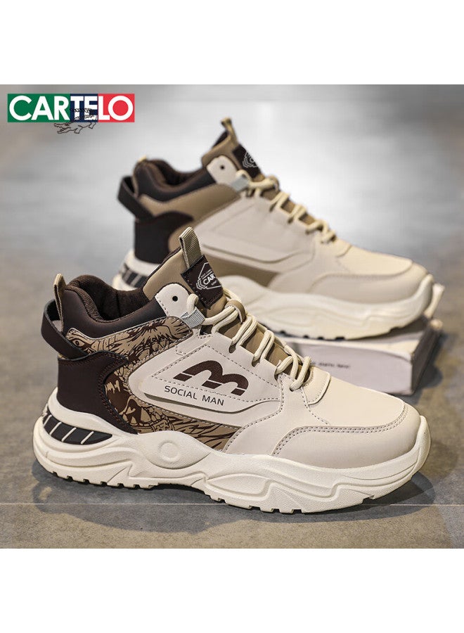 Cartelo Men's Autumn Winter Trendy Casual Dad Sneakers Thick Sole High-top Sports Running Shoes Coffee Beige Size 44 - Image 1