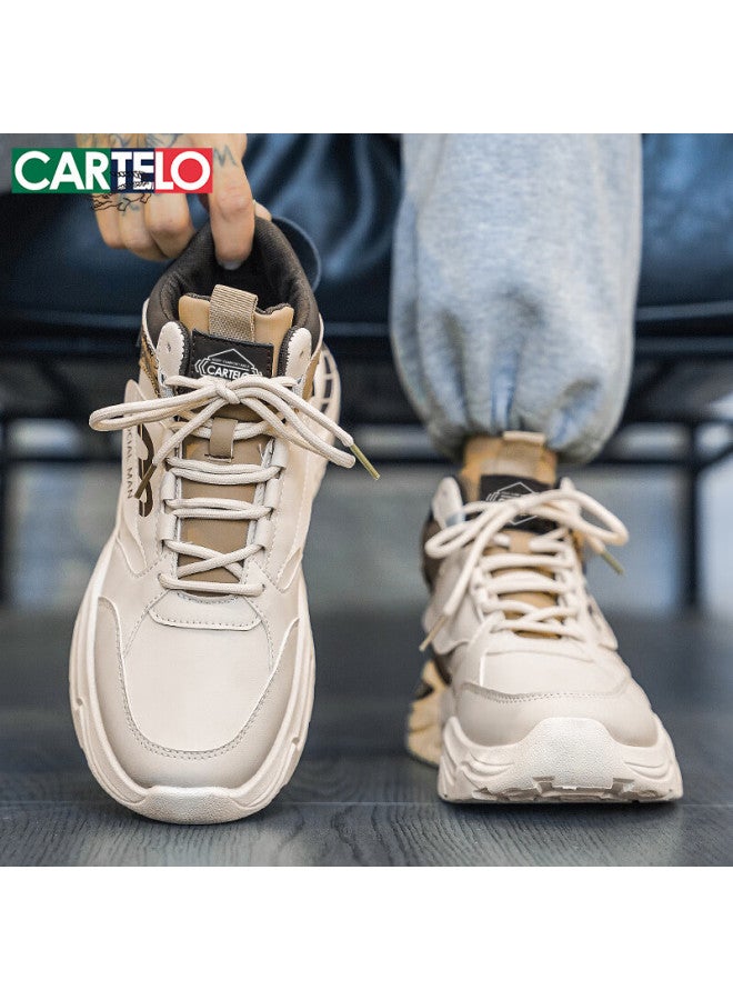 Cartelo Men's Autumn Winter Trendy Casual Dad Sneakers Thick Sole High-top Sports Running Shoes Coffee Beige Size 44 - Image 3