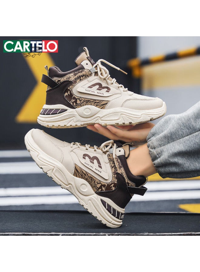 Cartelo Men's Autumn Winter Trendy Casual Dad Sneakers Thick Sole High-top Sports Running Shoes Coffee Beige Size 44 - Image 4