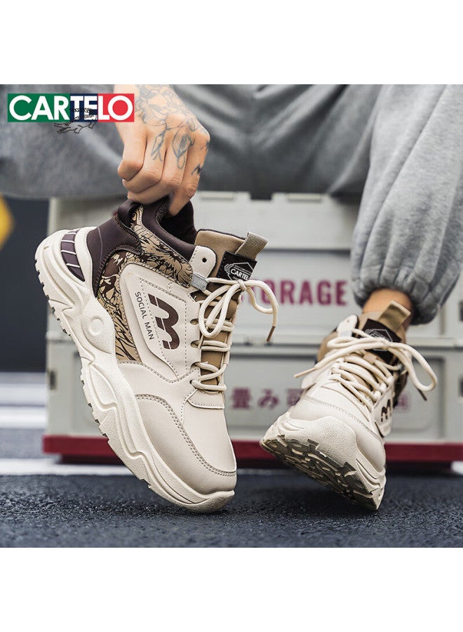 Cartelo Men's Autumn Winter Trendy Casual Dad Sneakers Thick Sole High-top Sports Running Shoes Coffee Beige Size 44 - Image 2