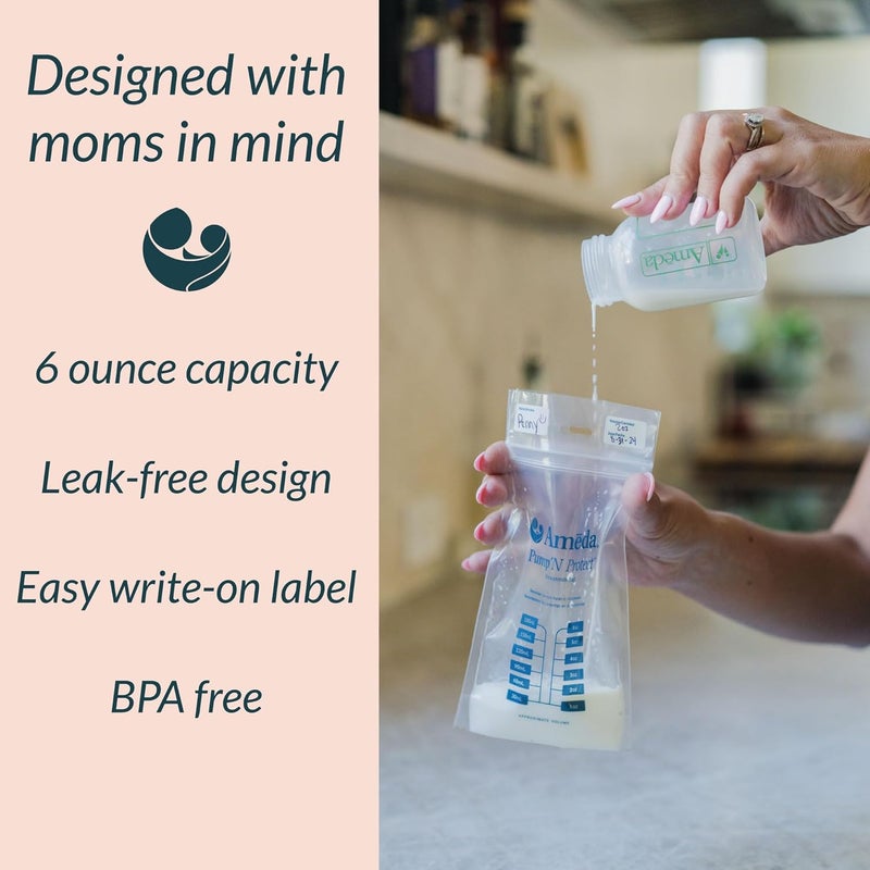 Ameda Pump'N Protect Breastmilk Storage Bag 6oz, 100pc - Image 2