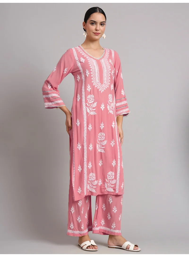 Alaya Women Hand Embroidered Lucknowi Chikankari Rayon Kurta Set-AL4078KS