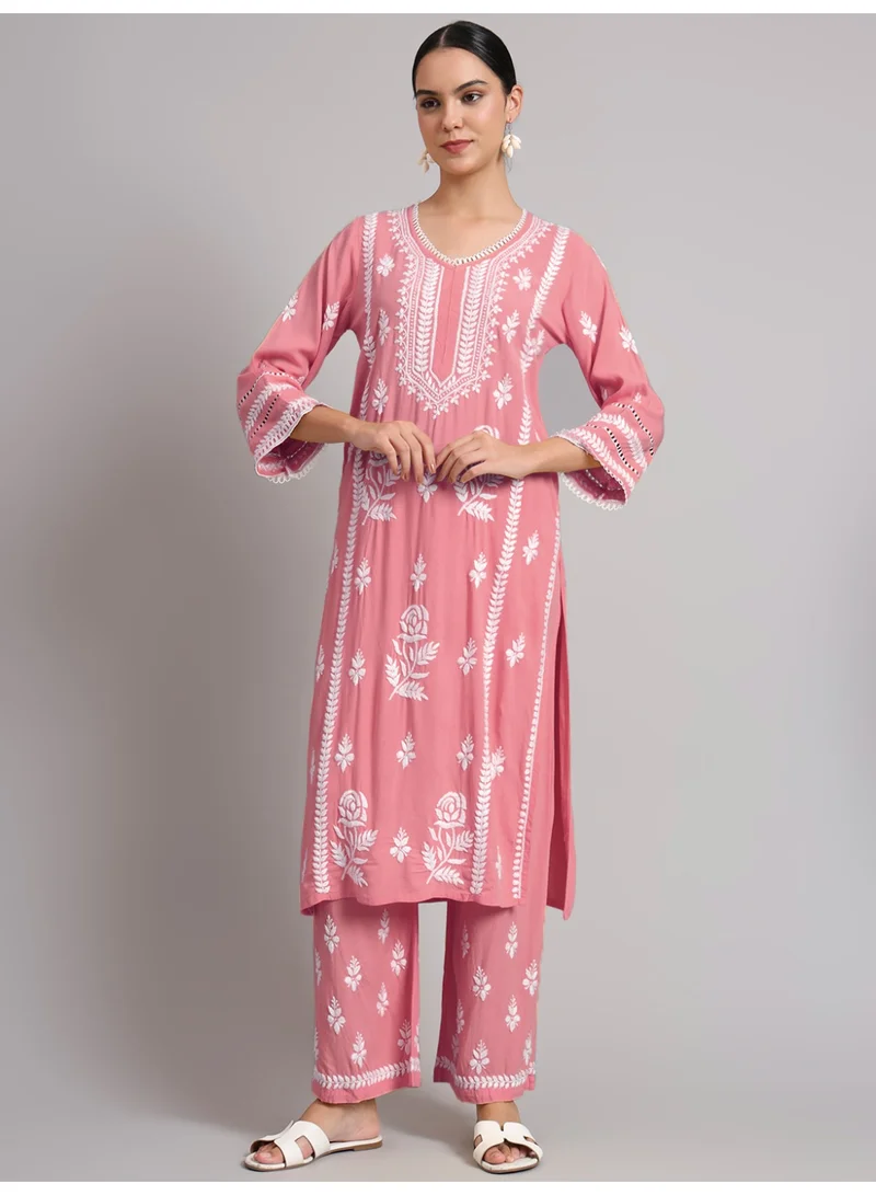 Alaya Women Hand Embroidered Lucknowi Chikankari Rayon Kurta Set-AL4078KS