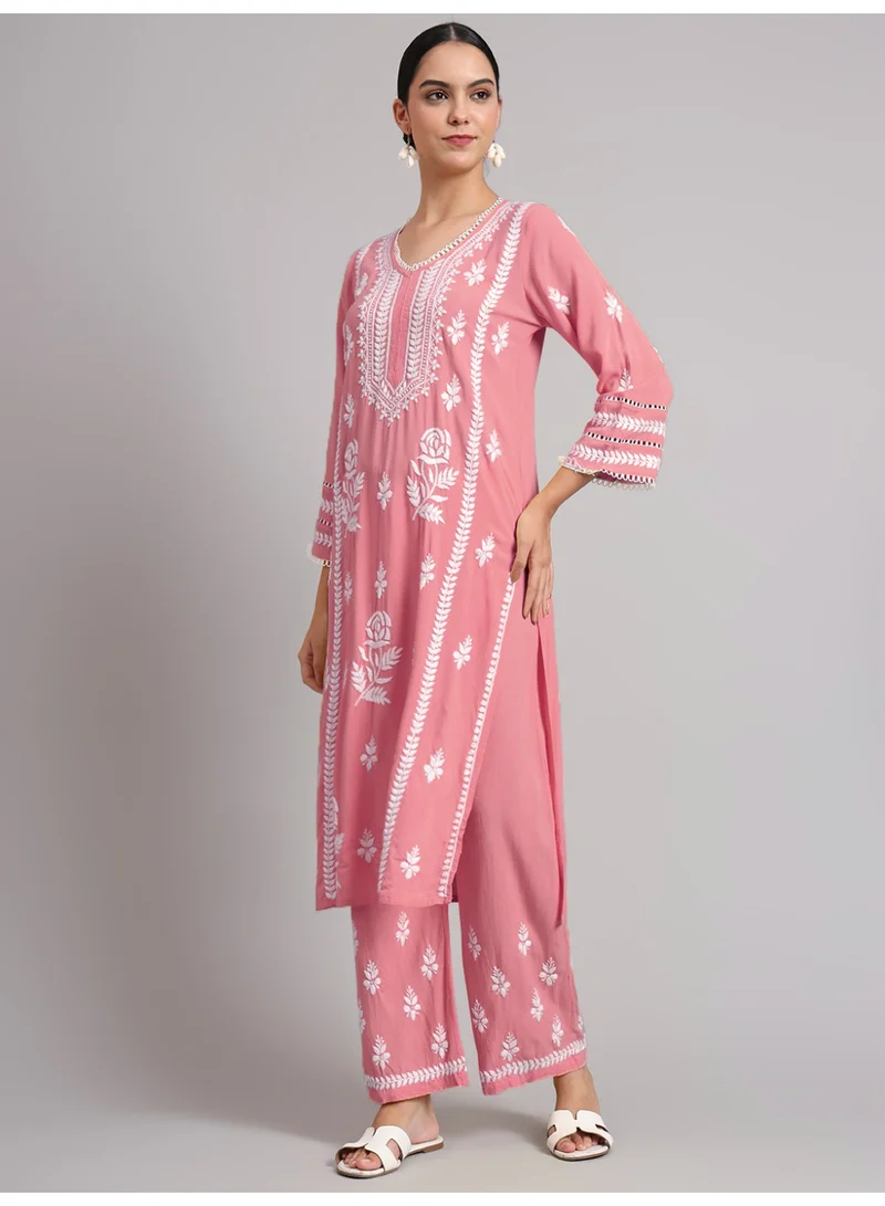 Alaya Women Hand Embroidered Lucknowi Chikankari Rayon Kurta Set-AL4078KS