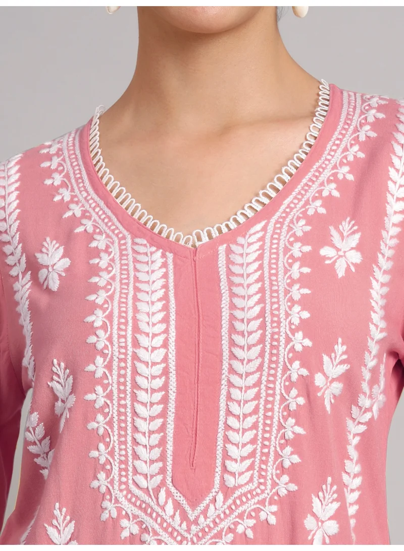 Alaya Women Hand Embroidered Lucknowi Chikankari Rayon Kurta Set-AL4078KS