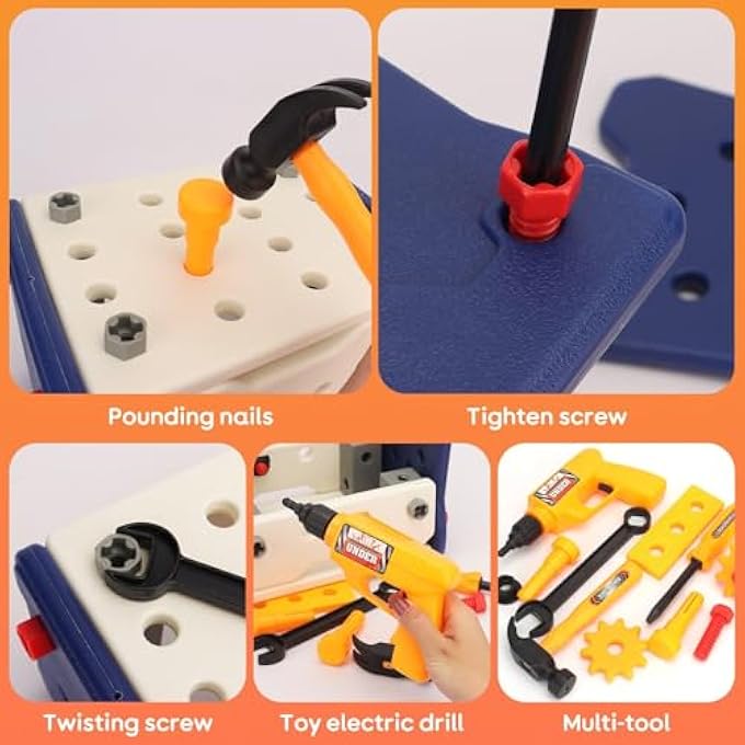 KIDS TOOL SET WITH ELECTRIC DRILL, 58 PCS TODDLER PLAY TOOLS SET, EDUCATIONAL TOYS FOR 3+ YEAR OLD, TODDLER TAKE APART CONSTRUCTION REAL TOYS, BIRTHDAY CHRISTMAS DAY GIFTS FOR BOY GIRL - Image 4
