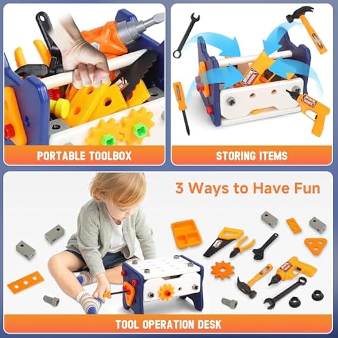 KIDS TOOL SET WITH ELECTRIC DRILL, 58 PCS TODDLER PLAY TOOLS SET, EDUCATIONAL TOYS FOR 3+ YEAR OLD, TODDLER TAKE APART CONSTRUCTION REAL TOYS, BIRTHDAY CHRISTMAS DAY GIFTS FOR BOY GIRL - Image 2