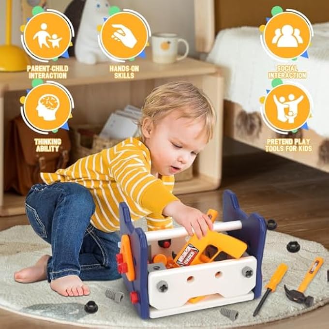 KIDS TOOL SET WITH ELECTRIC DRILL, 58 PCS TODDLER PLAY TOOLS SET, EDUCATIONAL TOYS FOR 3+ YEAR OLD, TODDLER TAKE APART CONSTRUCTION REAL TOYS, BIRTHDAY CHRISTMAS DAY GIFTS FOR BOY GIRL - Image 3