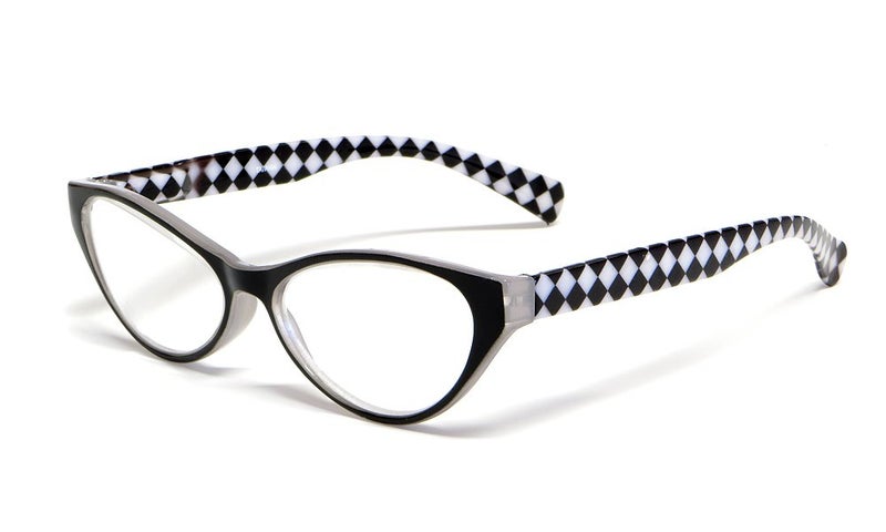 Calabria Emily Cateye Reading Glasses +0.50 Black White Checkers Women Stylish Fashion Eyeglasses Cat Eye Readers - Image 1