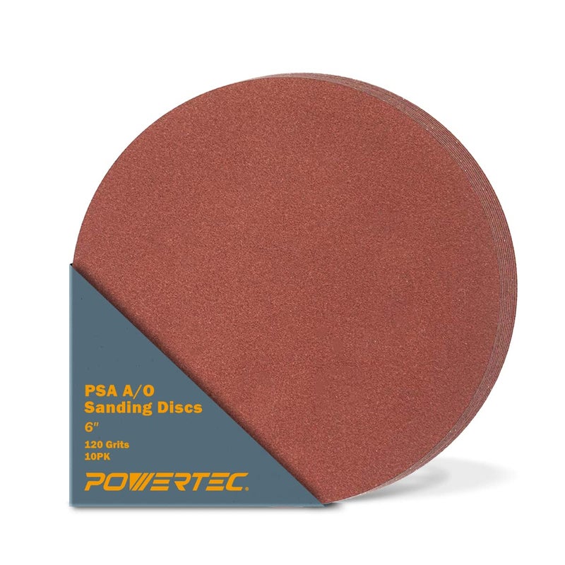 POWERTEC 20 PCS 120 Grit 6 Inch PSA Sanding Discs Self Stick Adhesive Sandpaper 6 for Drywall Woodworking Paint Epoxy with Random Orbital Sanders DA Sanders 4x36 Belt Disc Sander 110220P2