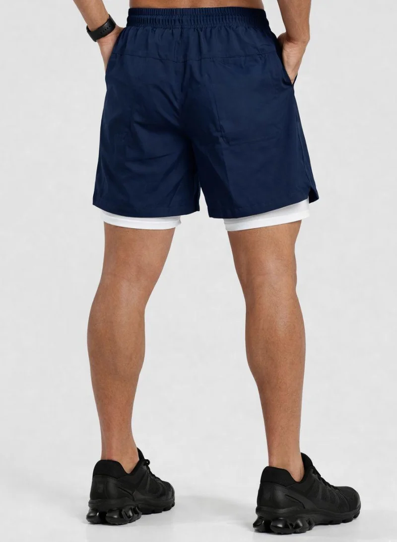 بريما إيس Men’s 2 in 1 Running Shorts Quick Dry for Gym Workout Navy