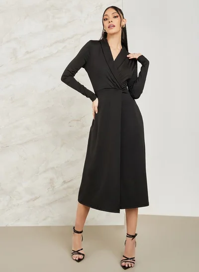 Styli Wrap Front Midi Dress