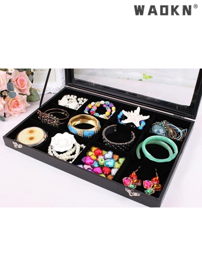 WAOKN Removable Jewelry Tray Showcase Display, Stackable for Earrings, Brooches, Buttons, Rings, and Necklaces, Elegant Black Velvet Organizer with 12 Grids, Ideal for Storage and Travel - Image 3