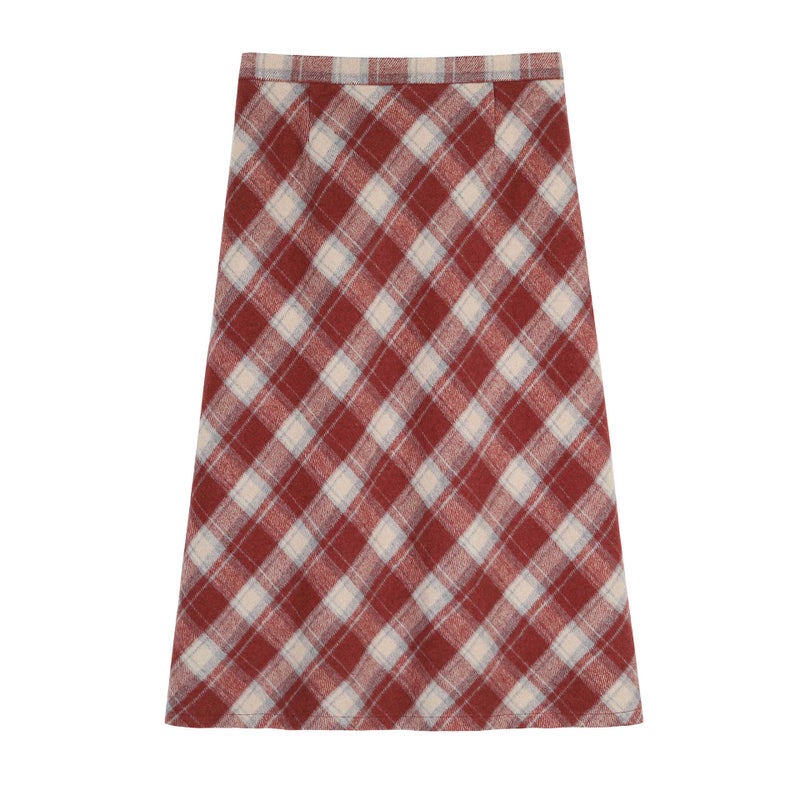 Winter Woolen A-Line Plaid Midi Skirt Plus Size Coffee color  - Image 2