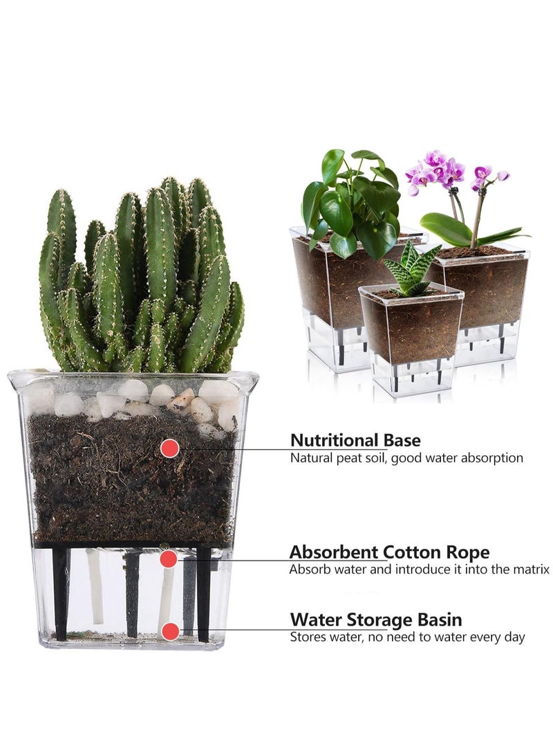 سيوسي Self Watering Pots Set 3 Packs 5/4.1/2.7 Inch Self Watering Pots for Indoor Plants Clear Planter Pot with Deep Reservoir for Plant - Image 2