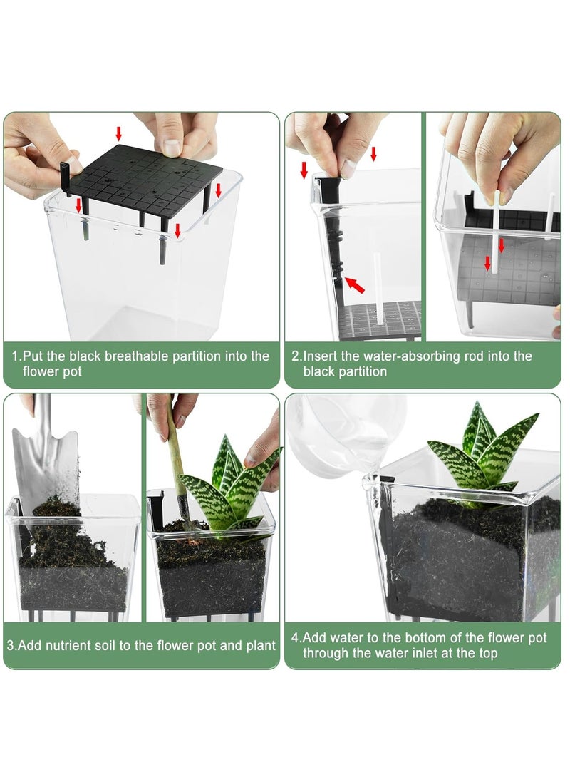 سيوسي Self Watering Pots Set 3 Packs 5/4.1/2.7 Inch Self Watering Pots for Indoor Plants Clear Planter Pot with Deep Reservoir for Plant - Image 3
