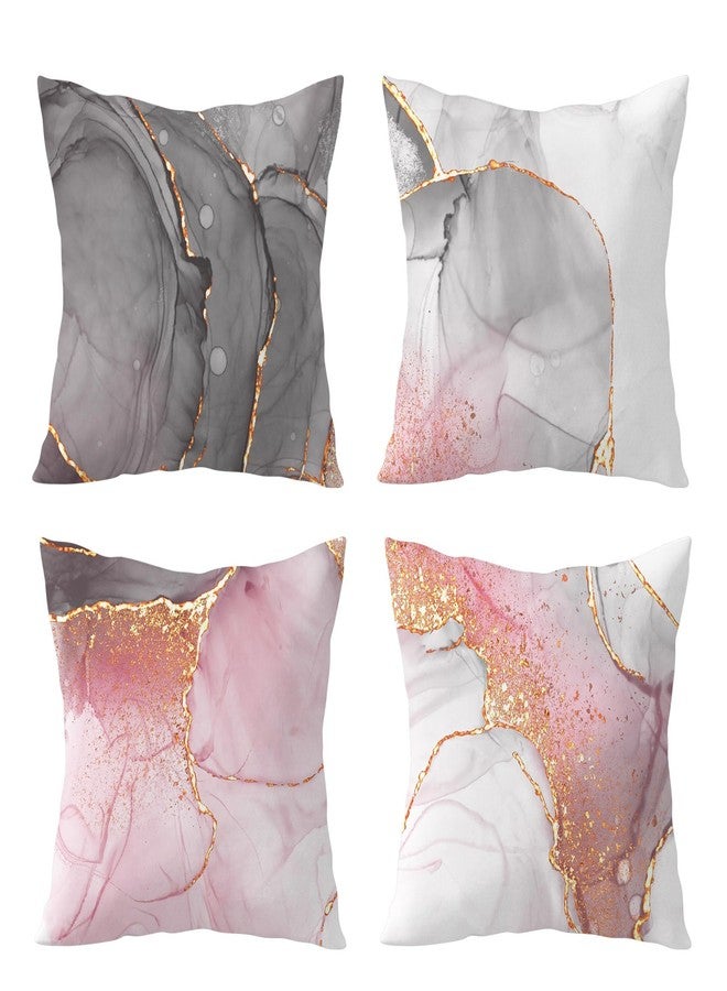 HVEST Pink Marble Pillow Covers 18x18 Set of 4, Gold Grey and White Abstract Marble Textured Throw Pillow Covers Modern Minimalist Decorative Pillows for Home Bed Couch Sofa Decor Pillowcase - Image 1