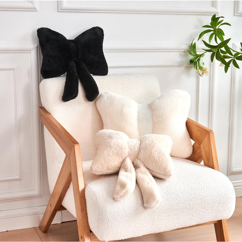 XVTRU Ivory Bow Pillow  Soft Bow Decorative Pillows with Faux Rabbit Fur  Cute 16"" Bow Throw Pillows  Aesthetic Home Decor Bow Shaped Plush Pillow for Bedroom Sofa Couch - Image 4