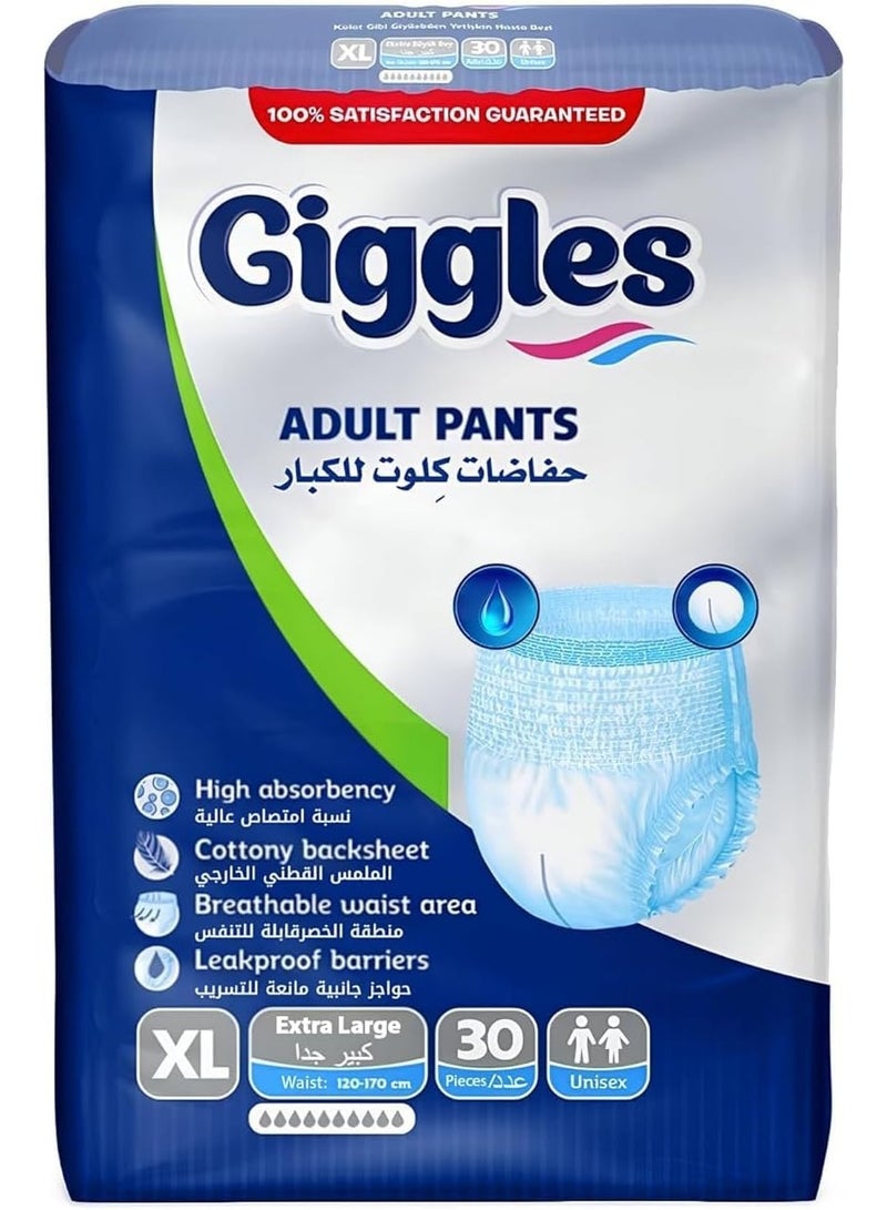 Giggles Adult Pants – Unisex, Super Absorbent, Leakproof, Size XL (Pack of 30) - Image 1