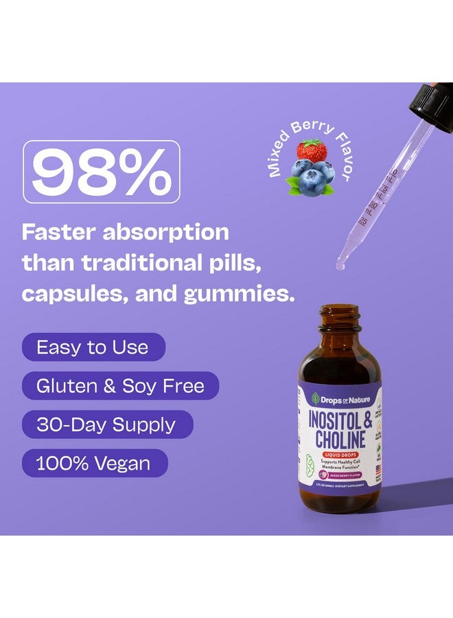 Drops of Nature Inositol & Choline Liquid Drops - Vegan, Non-GMO, Easy-to-Take - Enhanced Absorption Inositol Supplement - Prenatal Vitamins for Women - Supports Cellular Health & Overall Wellness (Mixed Berry, 60ml) - Image 3