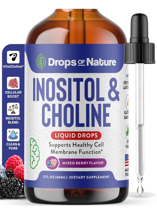 Drops of Nature Inositol & Choline Liquid Drops - Vegan, Non-GMO, Easy-to-Take - Enhanced Absorption Inositol Supplement - Prenatal Vitamins for Women - Supports Cellular Health & Overall Wellness (Mixed Berry, 60ml) - Image 1