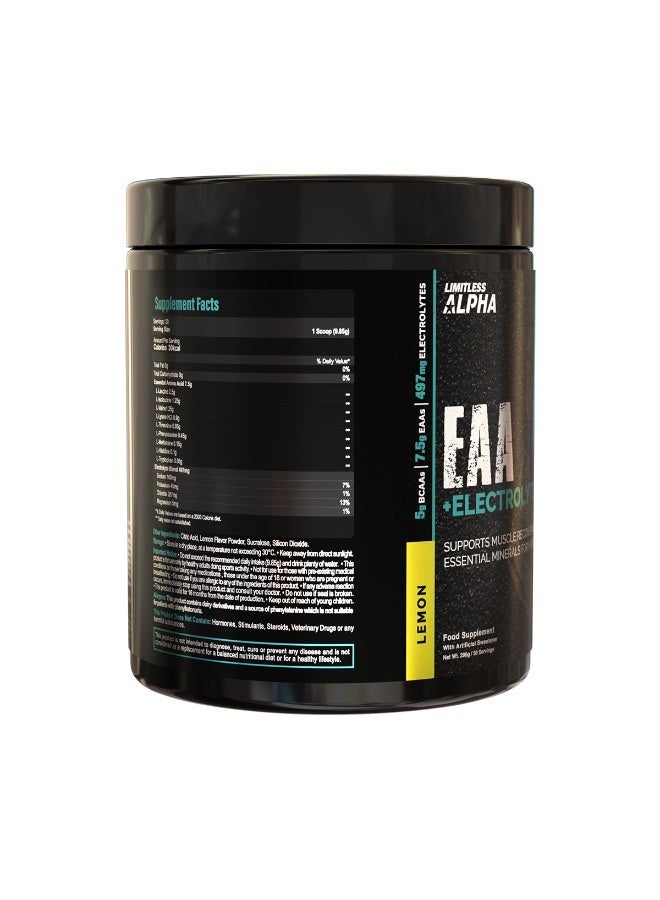 EVA PHARMA Limitless Alpha EAA + Electrolytes – 296g – 7.5g EAAs & 497mg Electrolytes Per Scoop – 30 Servings – Lemon Flavor. - Image 3