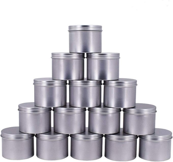 15 PACKS 5 OZ 150ML EMPTY SILVER ROUND ALUMINUM TIN CANS SCREW TOP AROMA HAIR WAX COSMETIC CONTAINER CREAM BOX MAKEUP POT JARS TEA TIN STORAGE CASE FOR ACCESSORIES DIY CRAFTS SPICE CANDLES