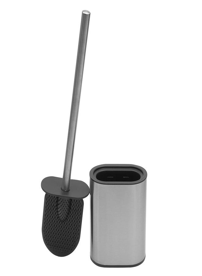 Home Basics Half Size Stainless Steel Toilet Brush Holder with Flexible Rubber Brush Head, Black by Home Basics - Image 1