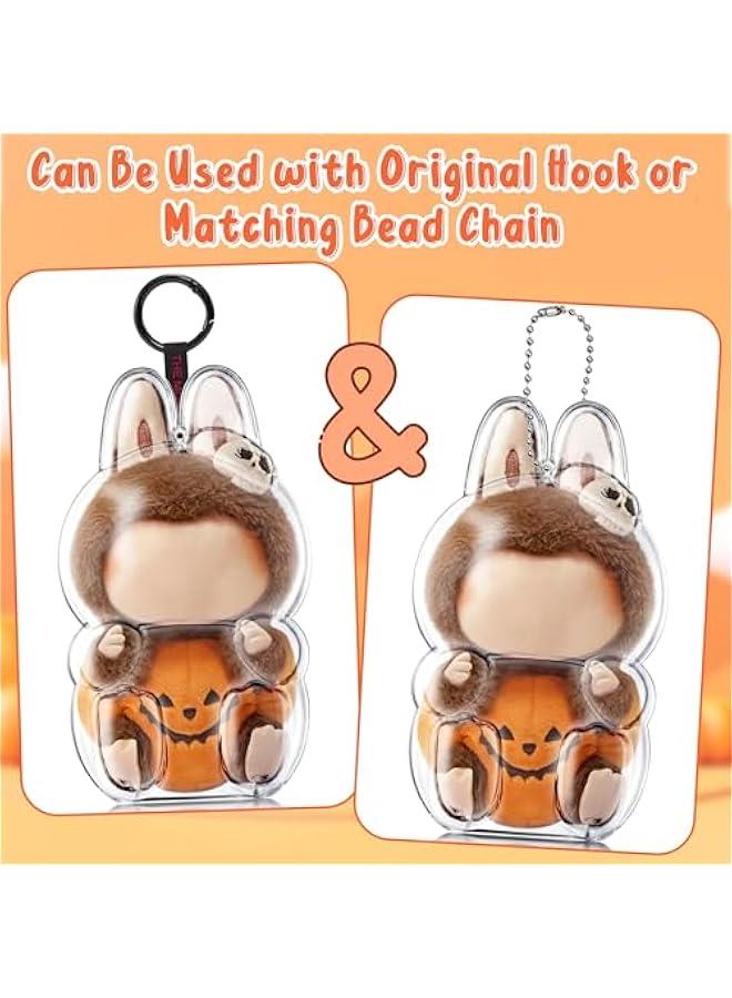 Clear Bag Keychain for LABUBU Plush Doll, Clear Doll Display Protective Cover, Hanging Figure Transparent Acrylic Case Storage Box for Fans Collector (Pumpkin)  - Image 3