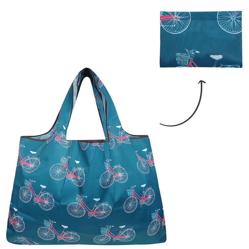 allydrew allydrew Large Foldable Tote Nylon Reusable Grocery Bag, Bicycles  - Image 4
