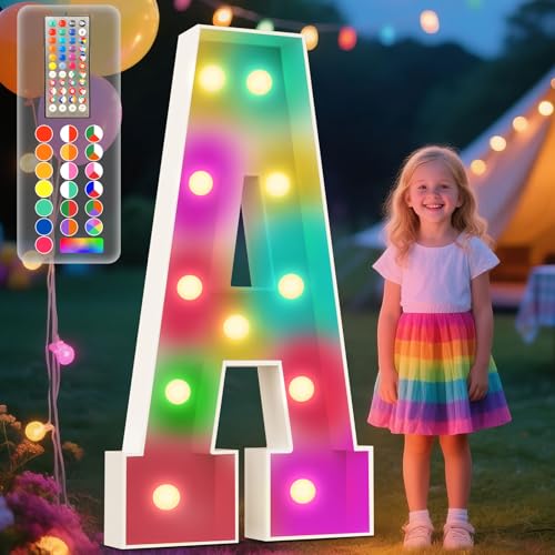 Ledido 4FT Marquee Light Up Letters 34 Colors Changing Marquee Letter 4 Feet Tall with Remote Big Letters for Party Wedding Graduation Birthday Decorations Large Light Up Letter A - Image 1