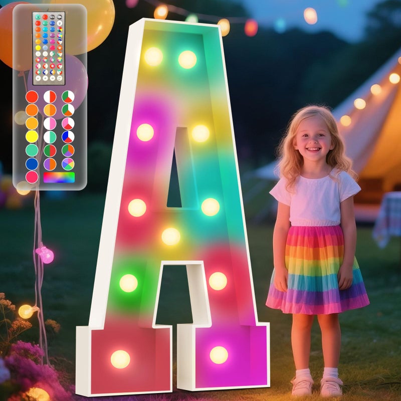 Ledido 4FT Marquee Light Up Letters 34 Colors Changing Marquee Letter 4 Feet Tall with Remote Big Letters for Party Wedding Graduation Birthday Decorations Large Light Up Letter A - Image 2